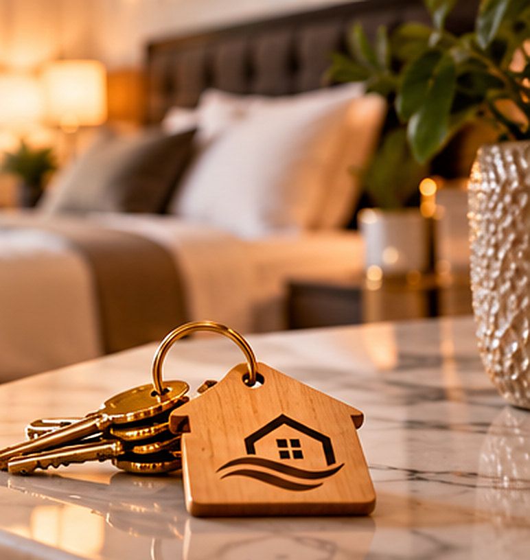 Apartment keys on a marble table